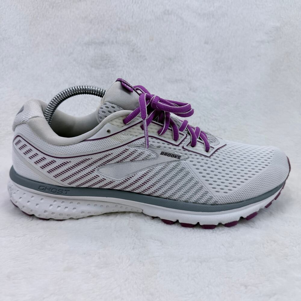 Brooks Ghost 12 Womens Running Shoes White Purple Size 10.5 Cushioned Sneakers